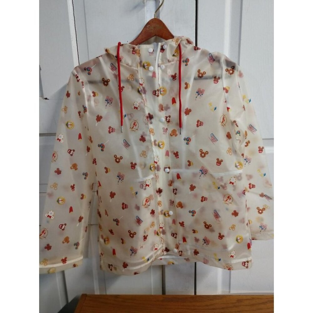 Disney XS Sheer Rain Jacket With Red Drawstring Hood & Snap Buttons Featuring Mi
